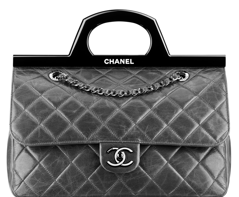Gray Chanel Rigid Handle Flap Bag