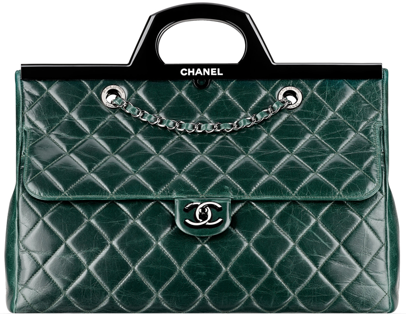 Green Chanel Calfskin shopping bag with rigid handles