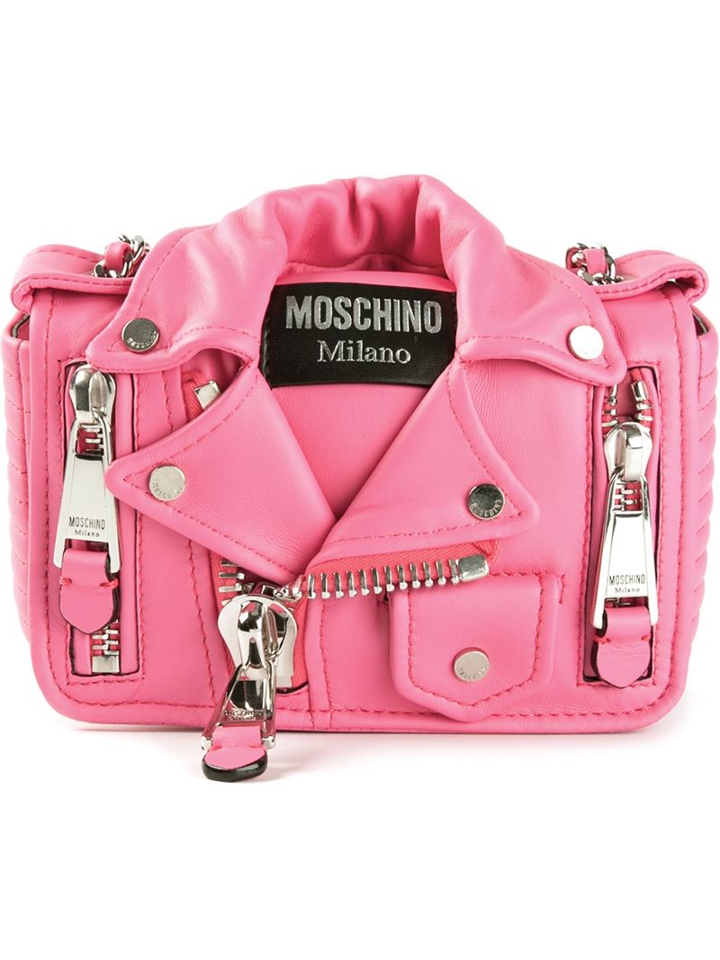 MOSCHINO small biker pink shoulder bag - AvenueSixty