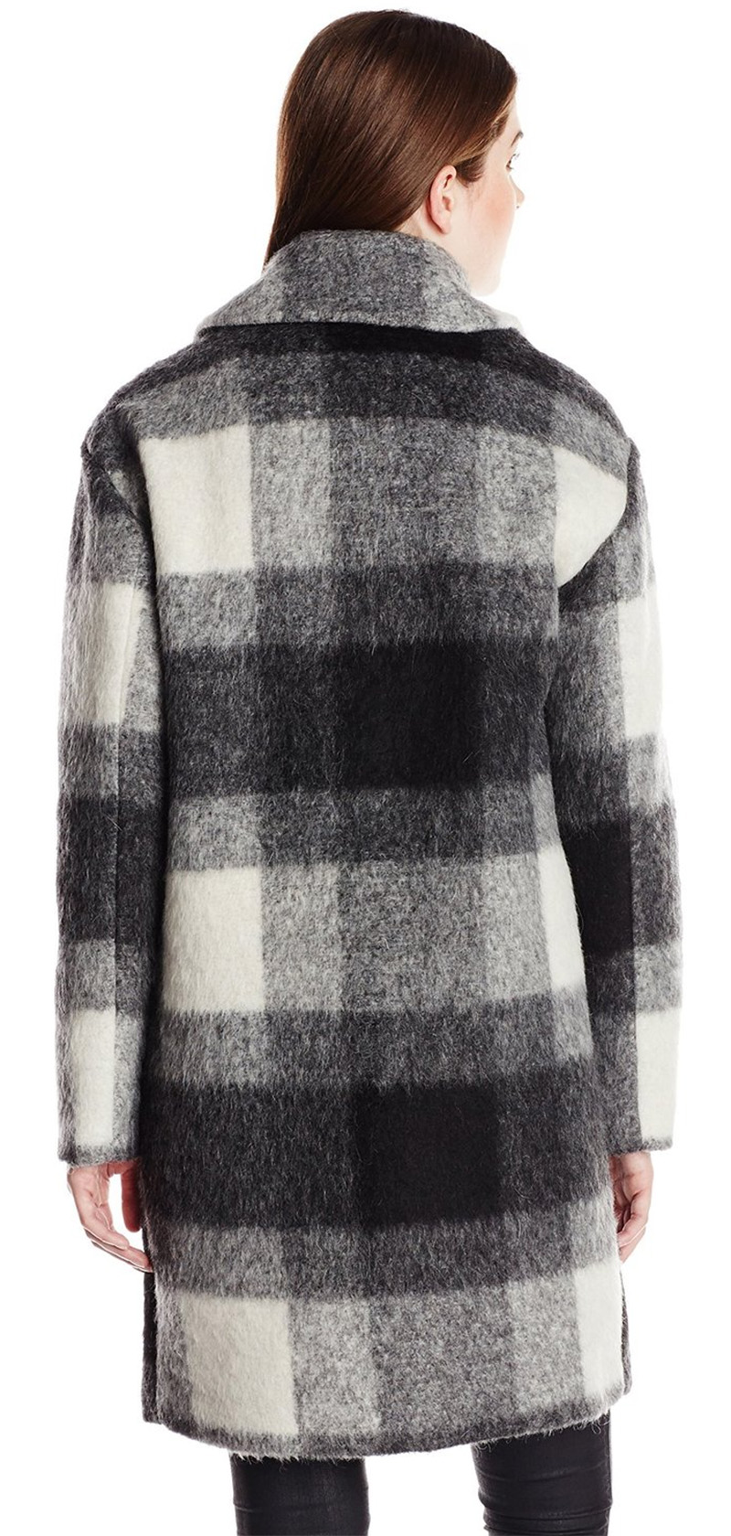 7 For All Mankind Womens Mohair Double Breasted Plaid Cocoon Coat back