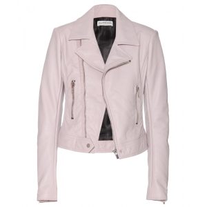 Balenciaga Leather Biker Jacket pale mauve pink