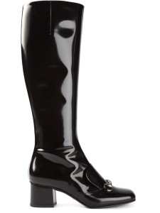 Gucci black patent leather horsebit knee boots