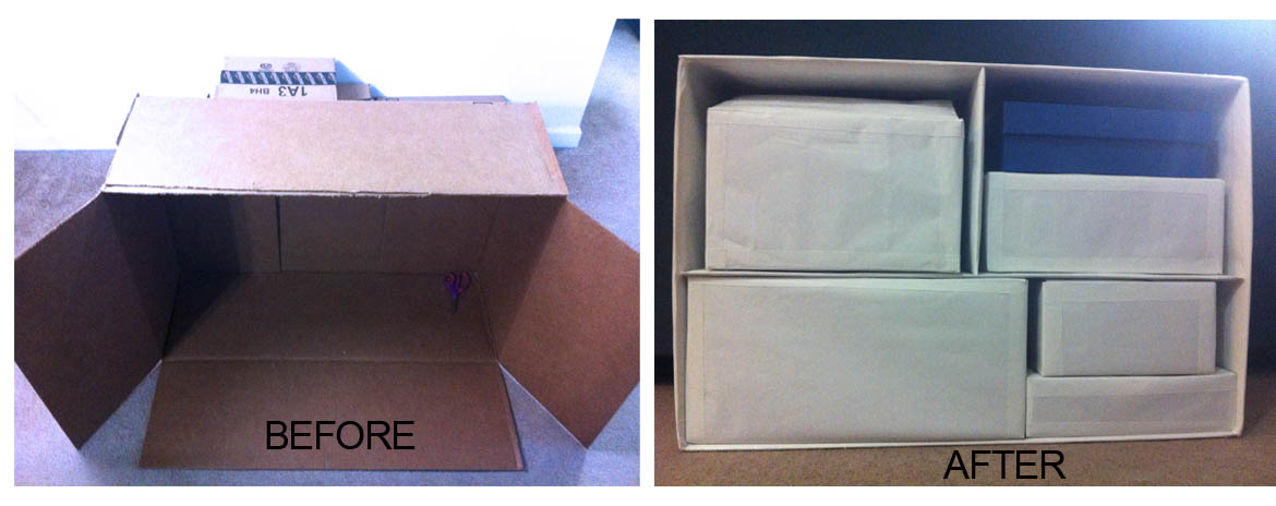 turn cardboard box into storage shelf