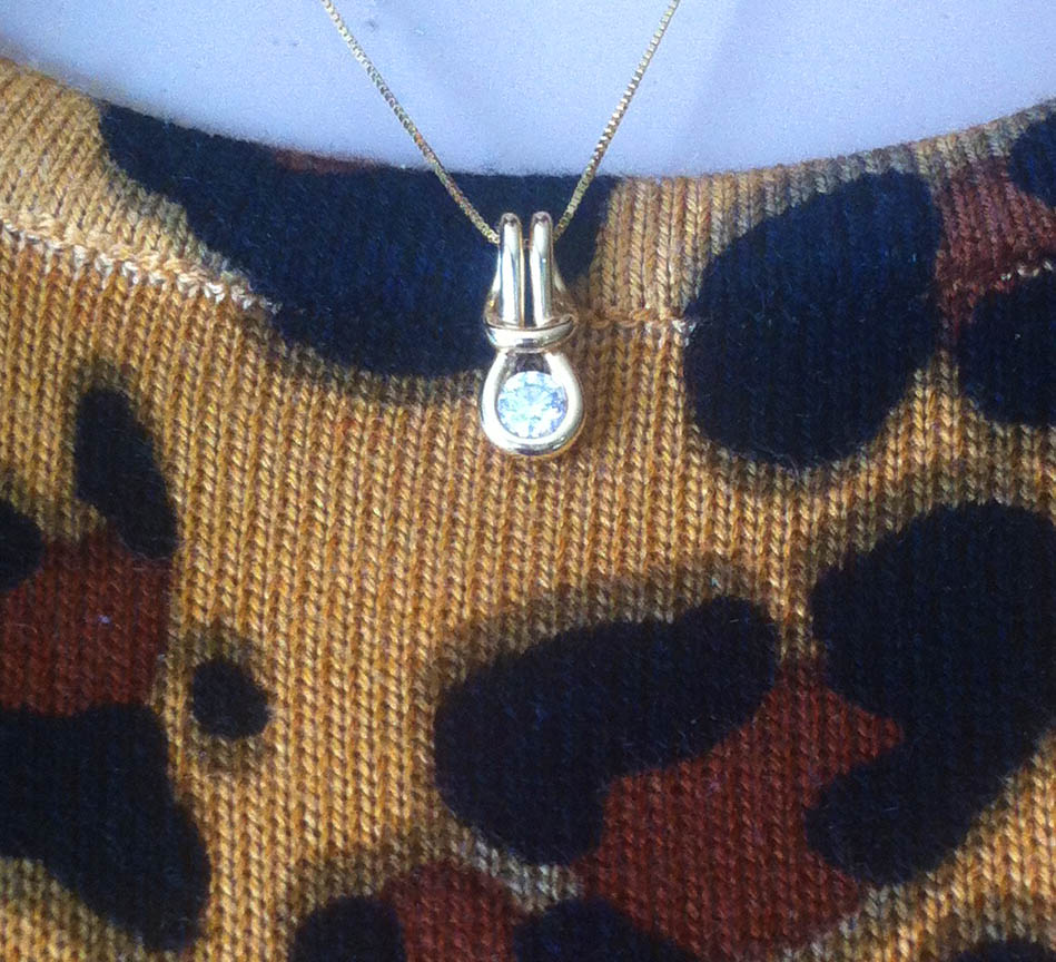 Calvin Klein brown leopard print dress diamond pendant gold chain necklace
