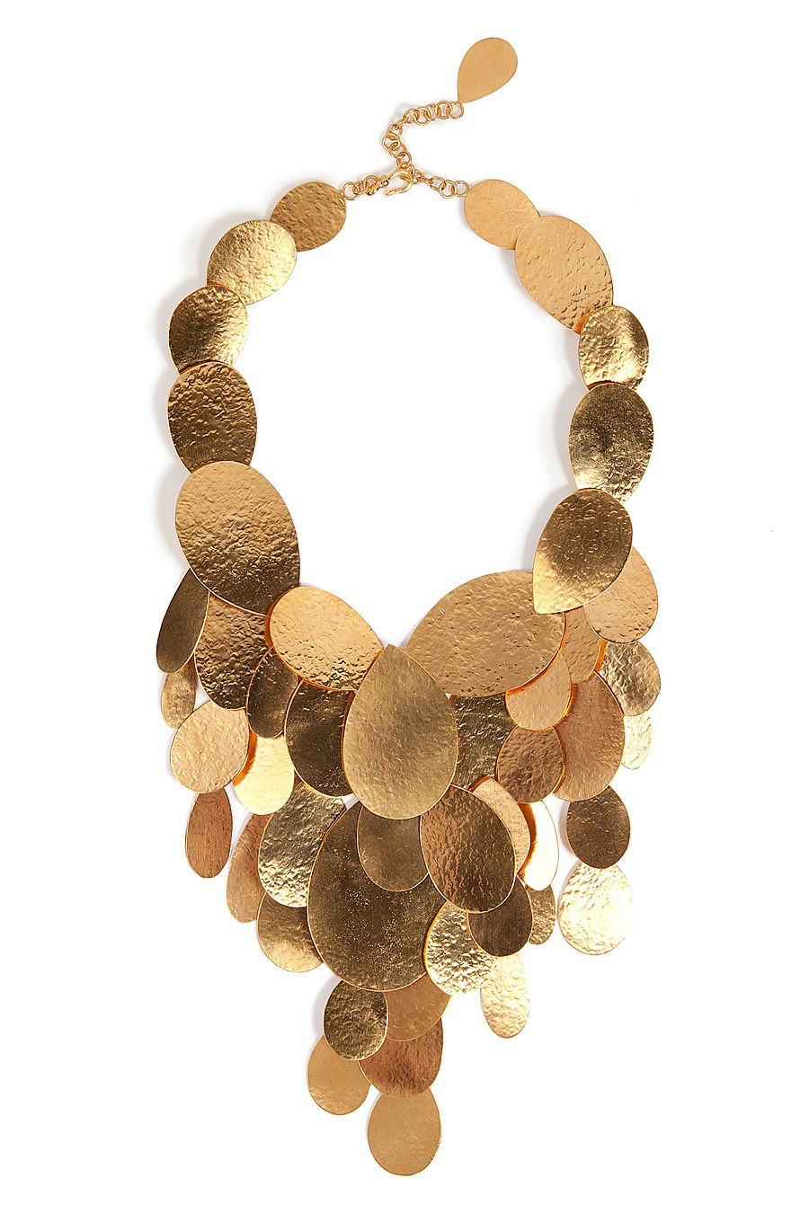 Hammered gold-plate teardrops gilded necklace Herve van der Straeten