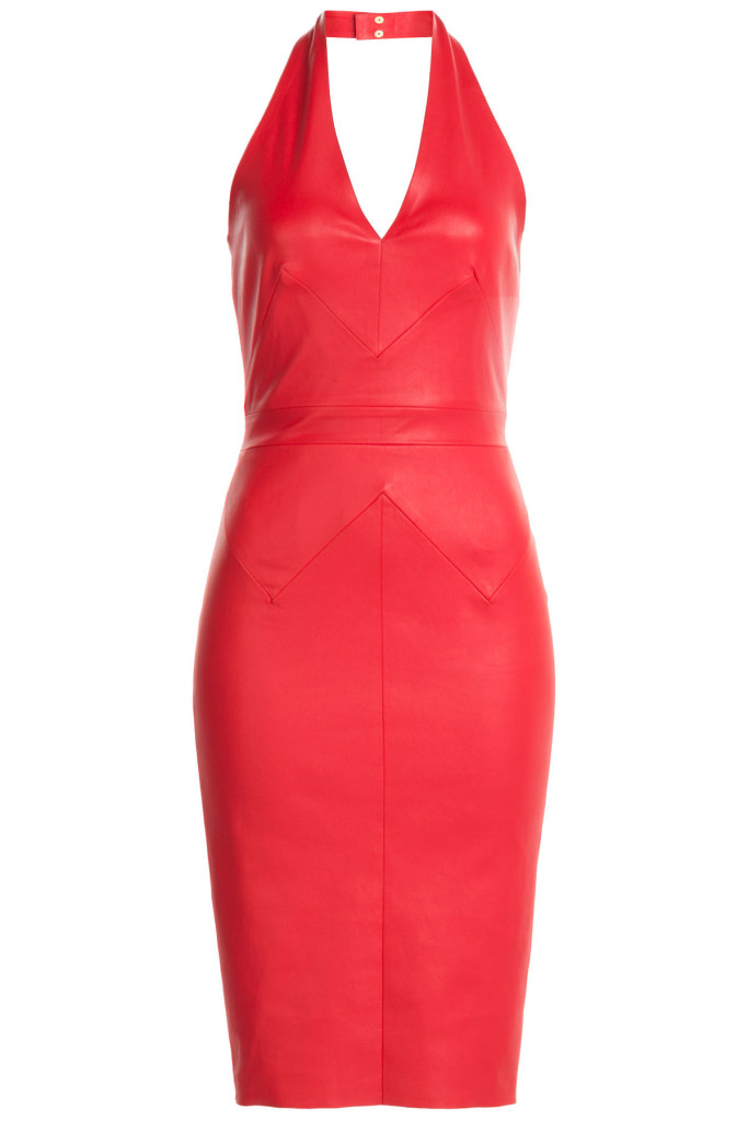 Jitrois red halter v-neck leather dress