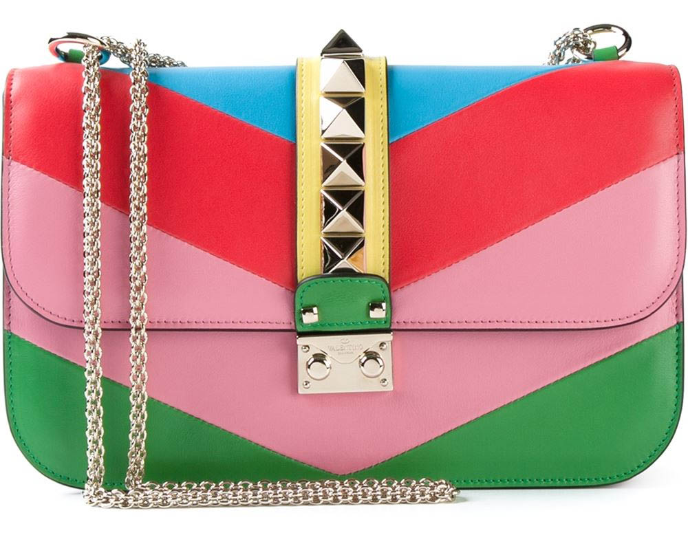 Red blue yellow pink green Multicoloured leather Glam Lock shoulder bag from Valentino Garavani 