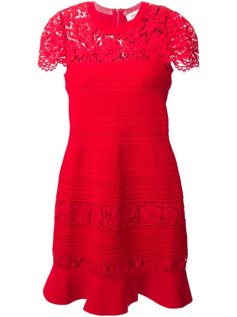 Red silk-cotton blend lace panel dress from Valentino