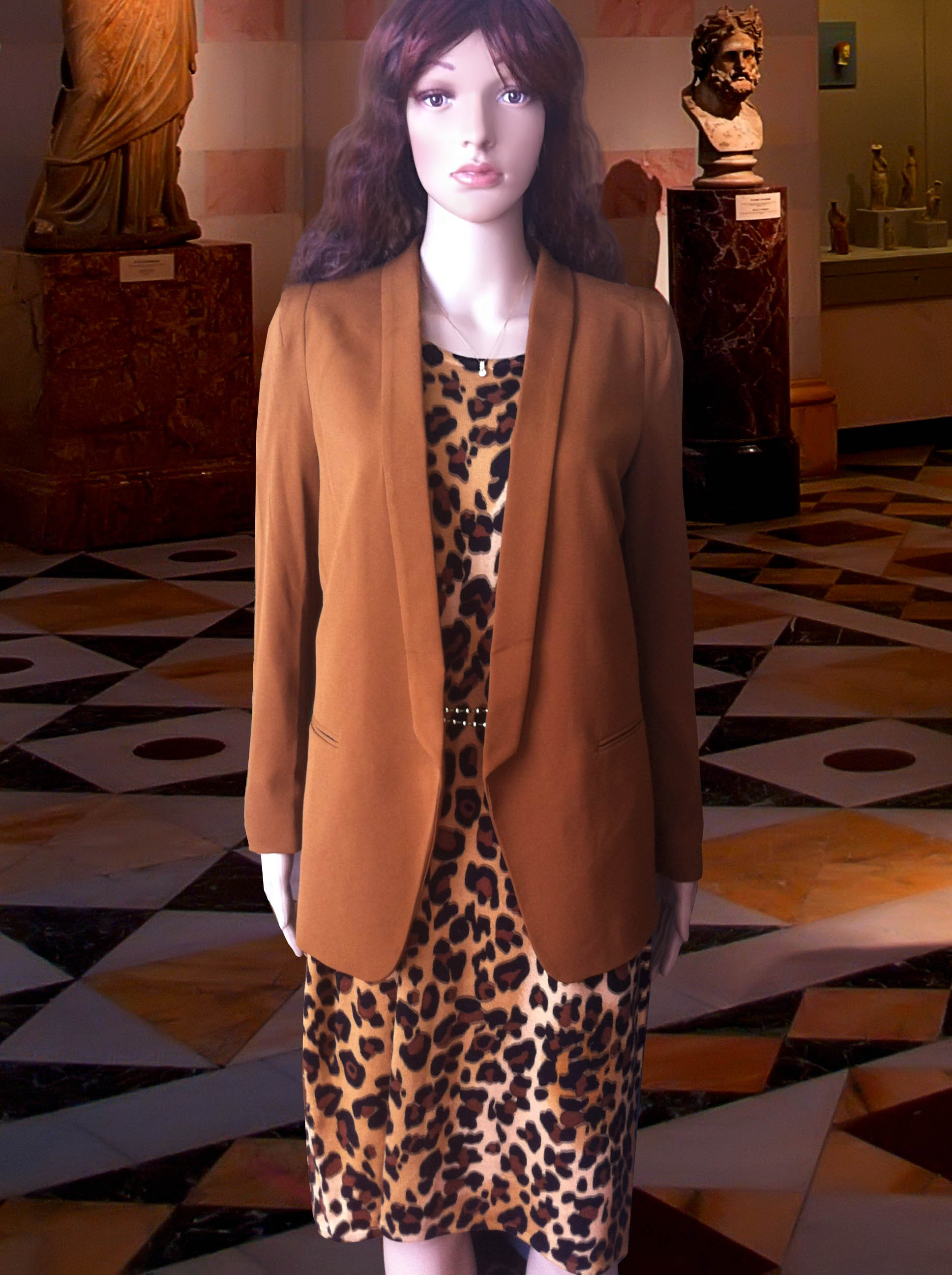 mannequin brown leopard print calvin klein dress brown hm blazer