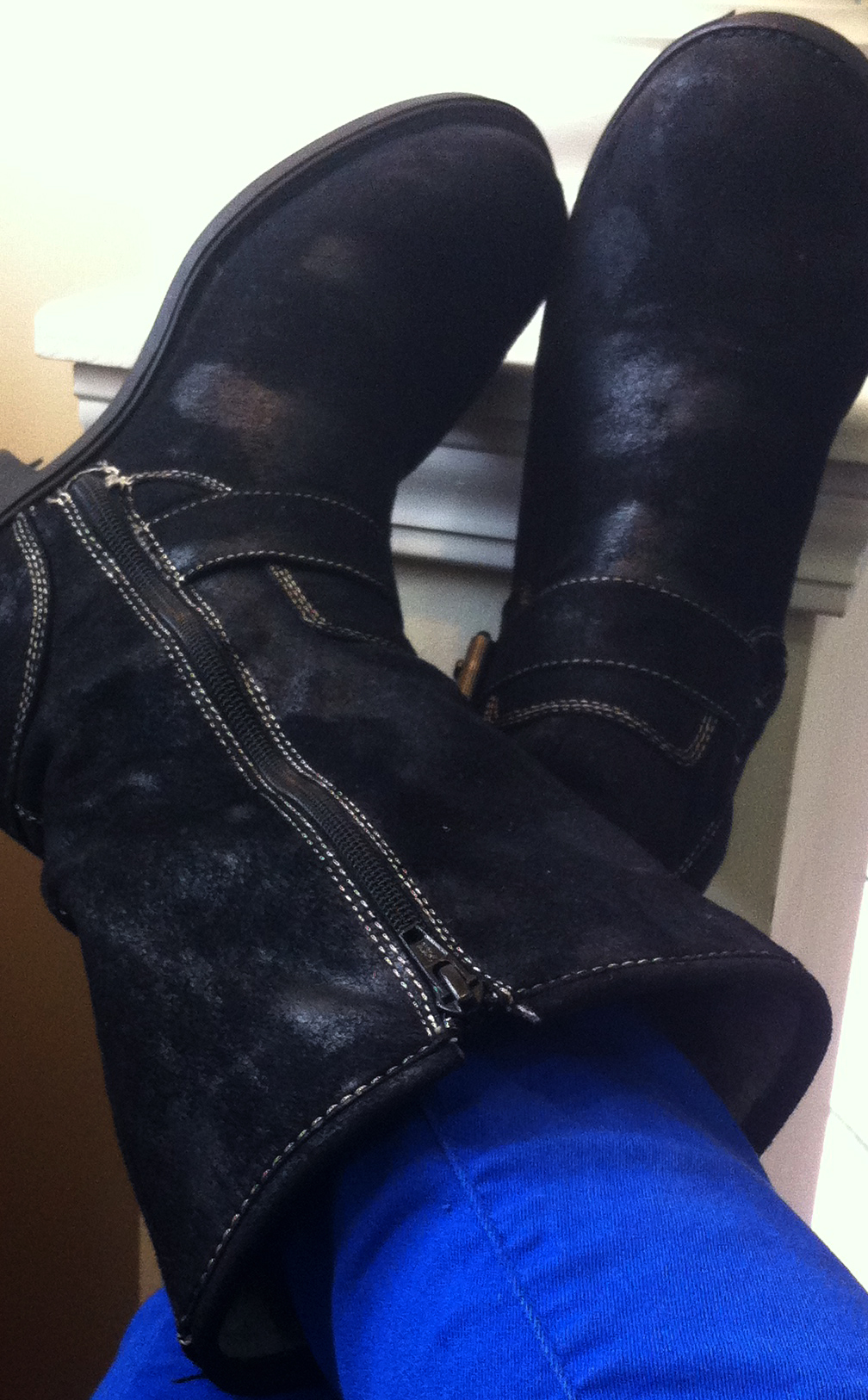 Black faux suede Decree boots beat up battered trusty old
