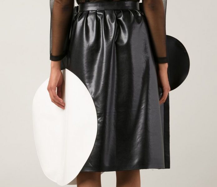 Junya Watanabe Comme Des Garcons black white faux leather circle skirt