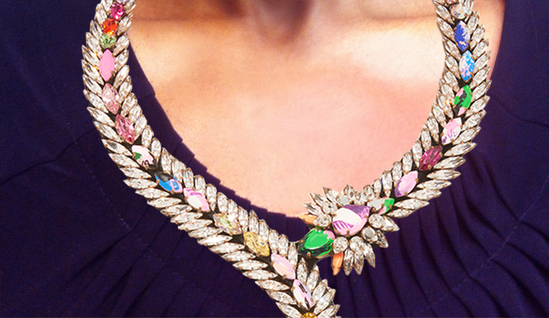 Shourouk Piuma Splash Crystal Necklace photoshopped onto model