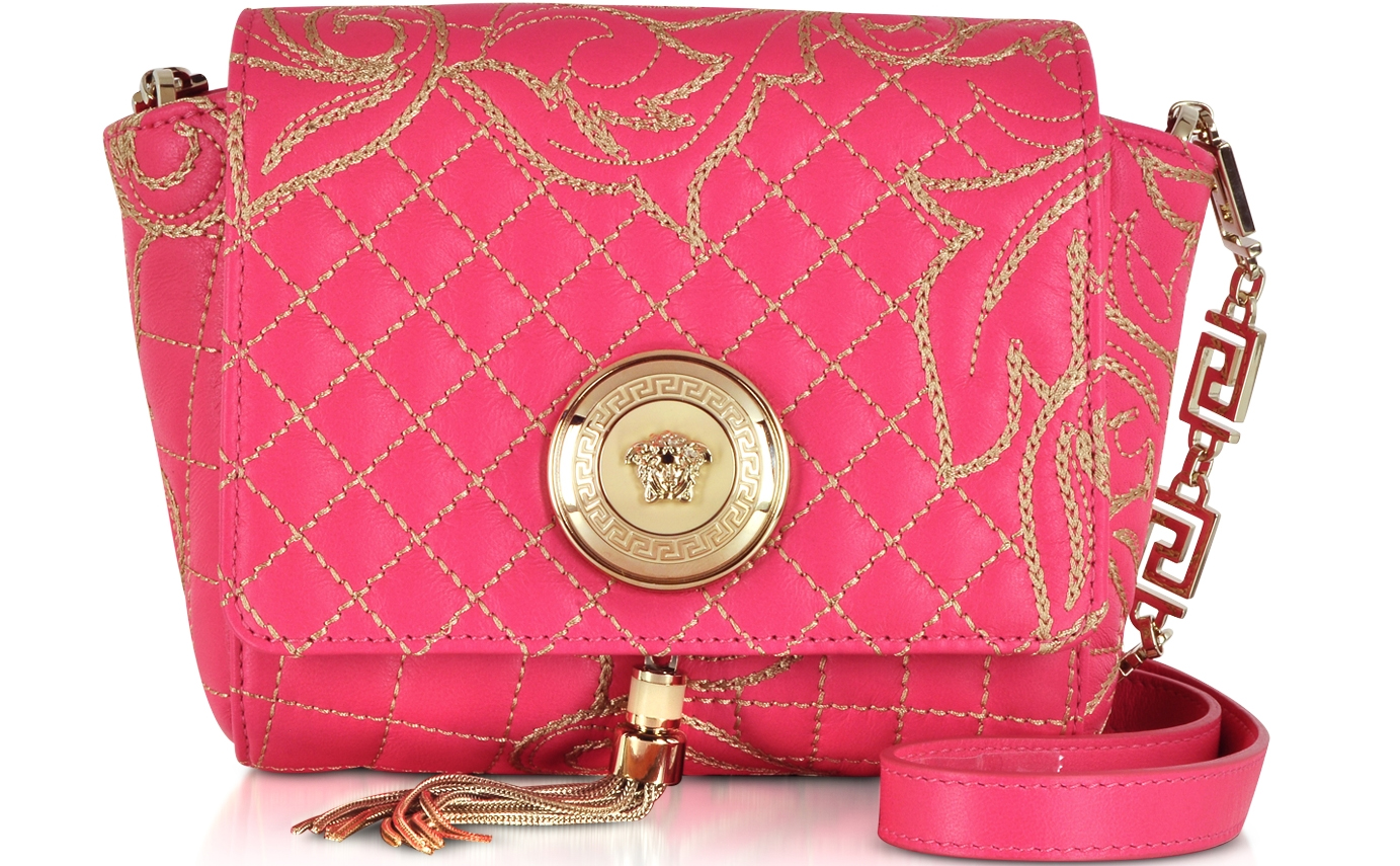 Versace strawberry pink Barocco Quilted Leather Shoulder Bag