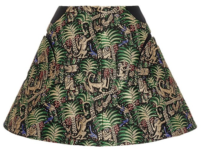 Delpozo green jungle print jacquard flared mini skirt