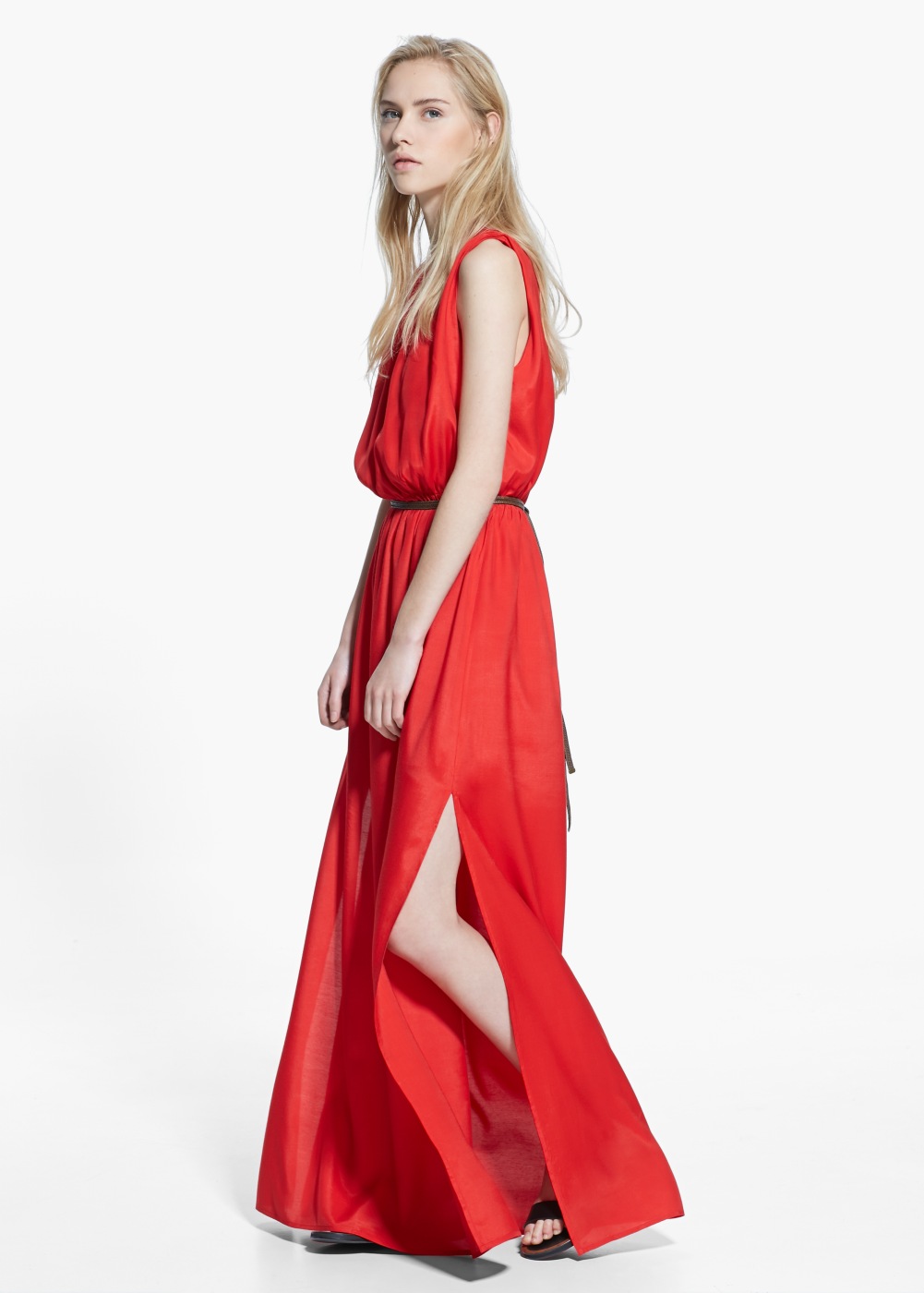 MANGO red belted sleeveless maxi dress 