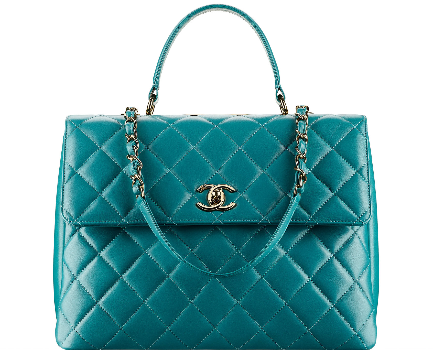 Teal Chanel quilted lambskin flap bag