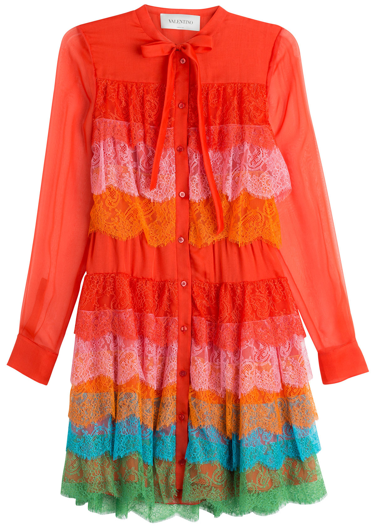 VALENTINO Silk Chiffon Dress with Lace
