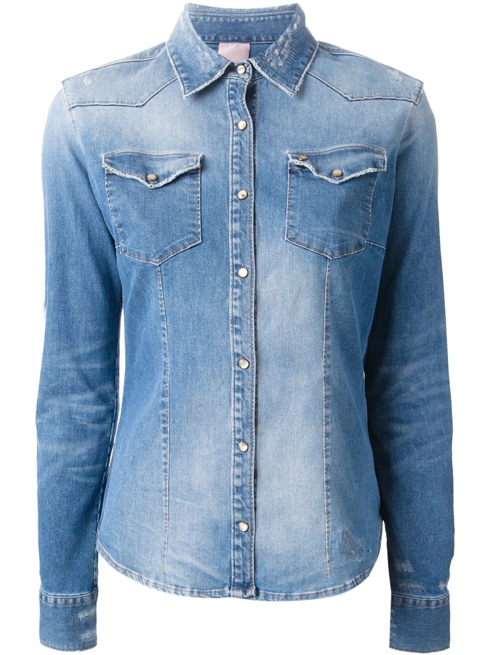 Blue cotton blend distressed denim shirt from +People