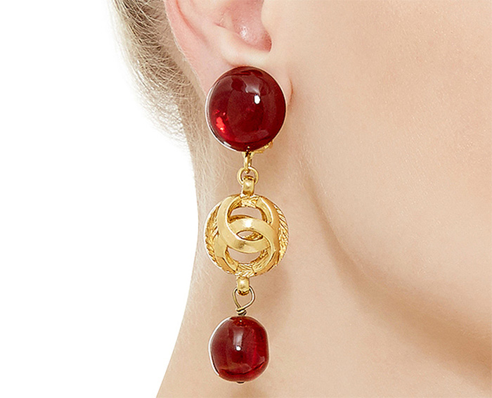 Chanel Red Gripoix CC Orb Earring