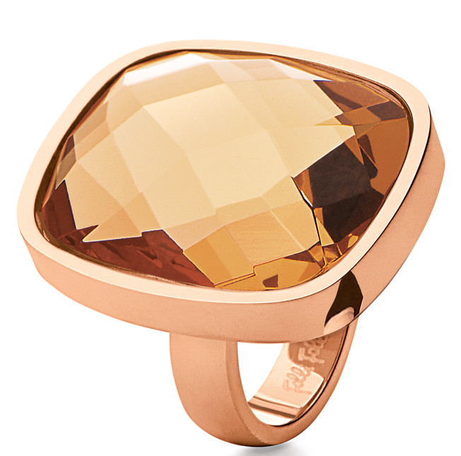 Folli Follie Rose gold plated champagne crystal stone Elements Collection ring