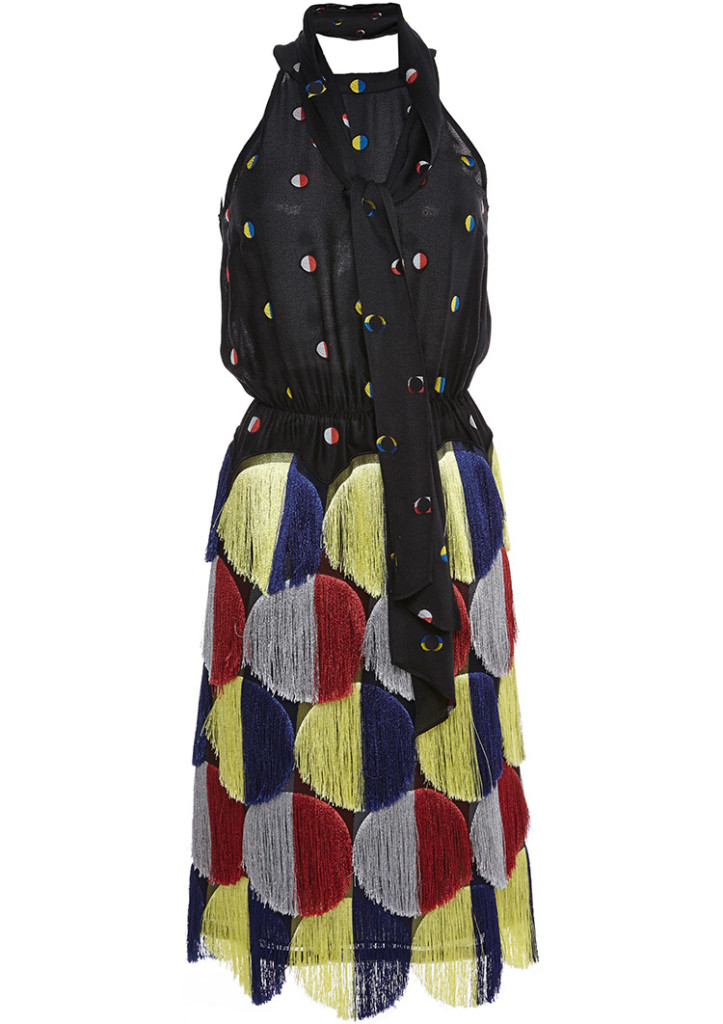 Marco De Vincezo silk multicolor polka dots fringe self-tie bow dress