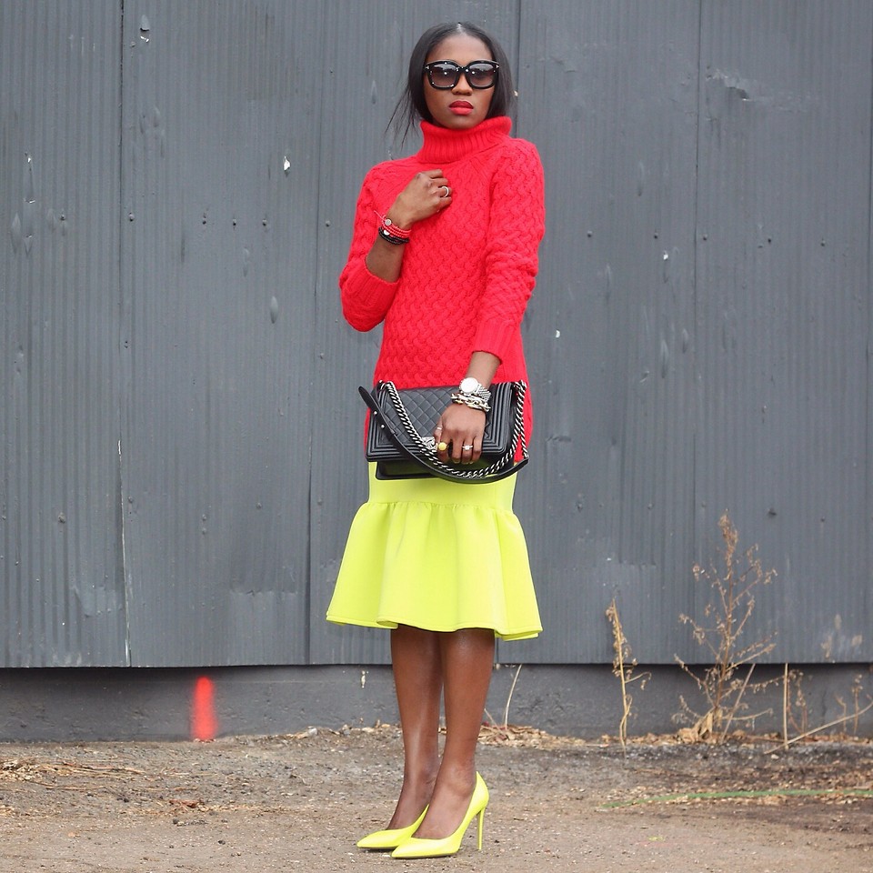 Ranti Onayemi Ranti In Review Blogspot red sweater lemon yellow skirt
