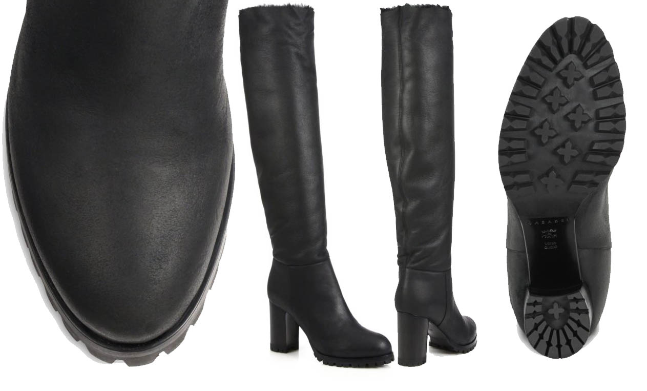 Casadei Leather and Shearling Knee-High Boots