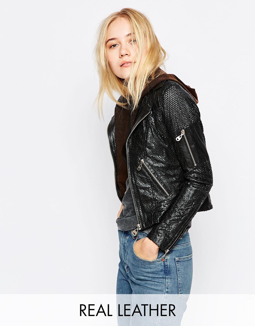 Doma Punched Scaled Textured Leather Jacket