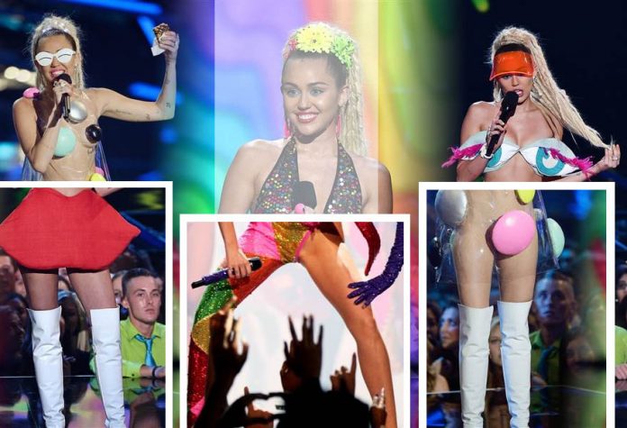 Miley Cyrus 2015 MTV video music awards VMAs style fashion hosting outfits