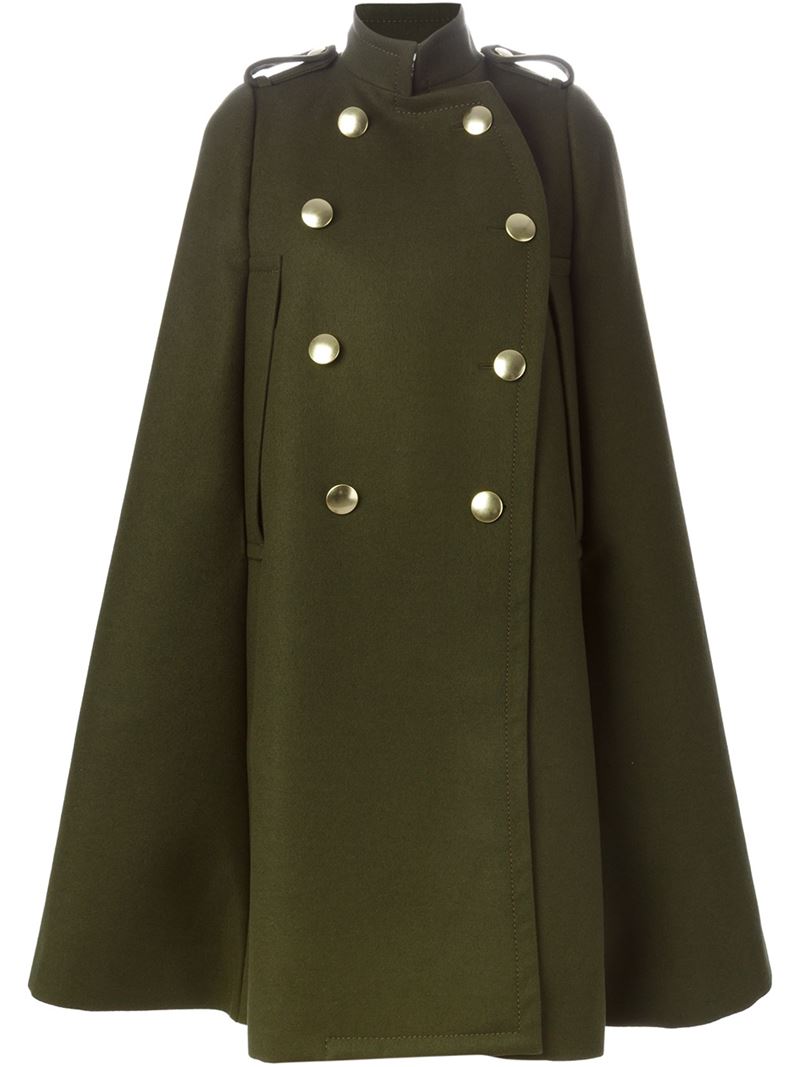 SACAI Luck Khaki green wool military-style cape coat