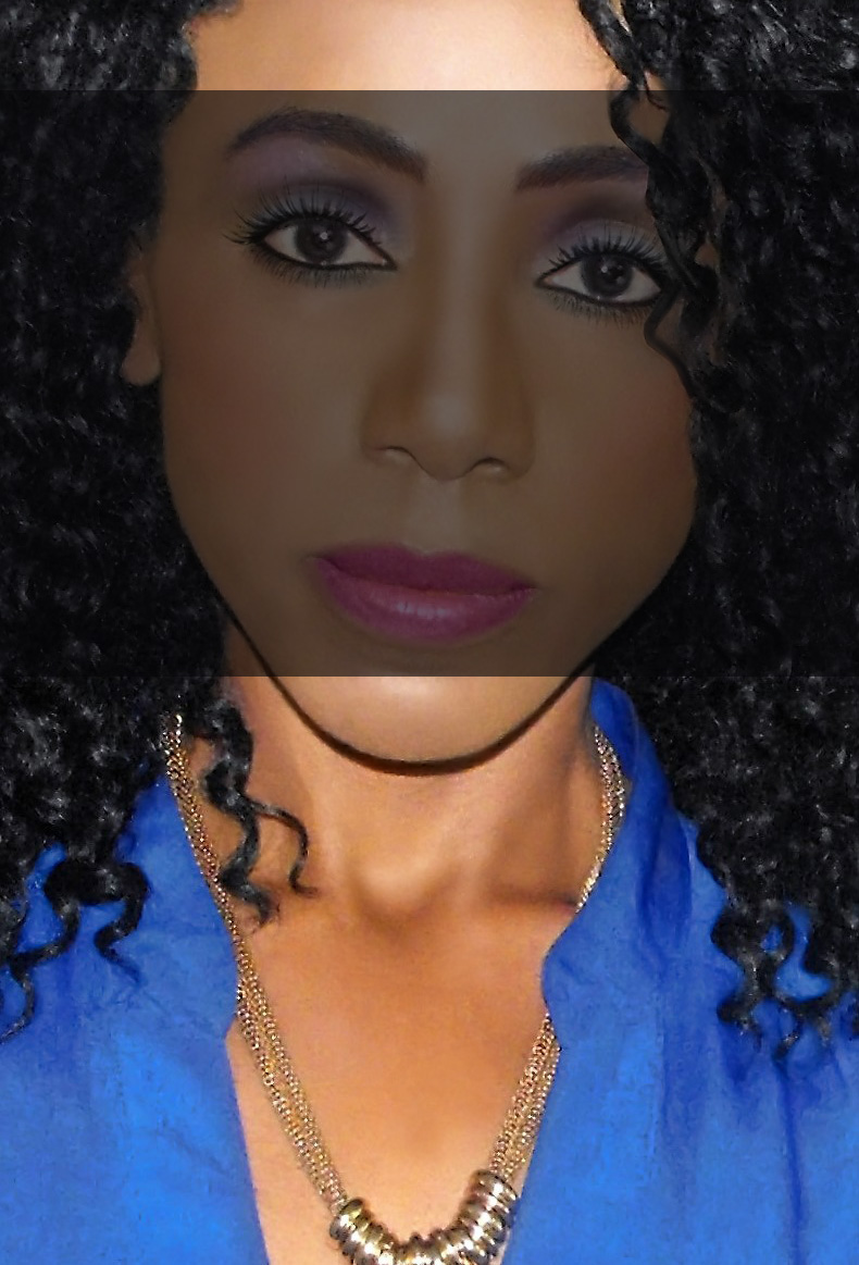 woman blue curly black purple lavender pink eye shadow lipstick eyebrows makeup eyelashes 2 enh copy