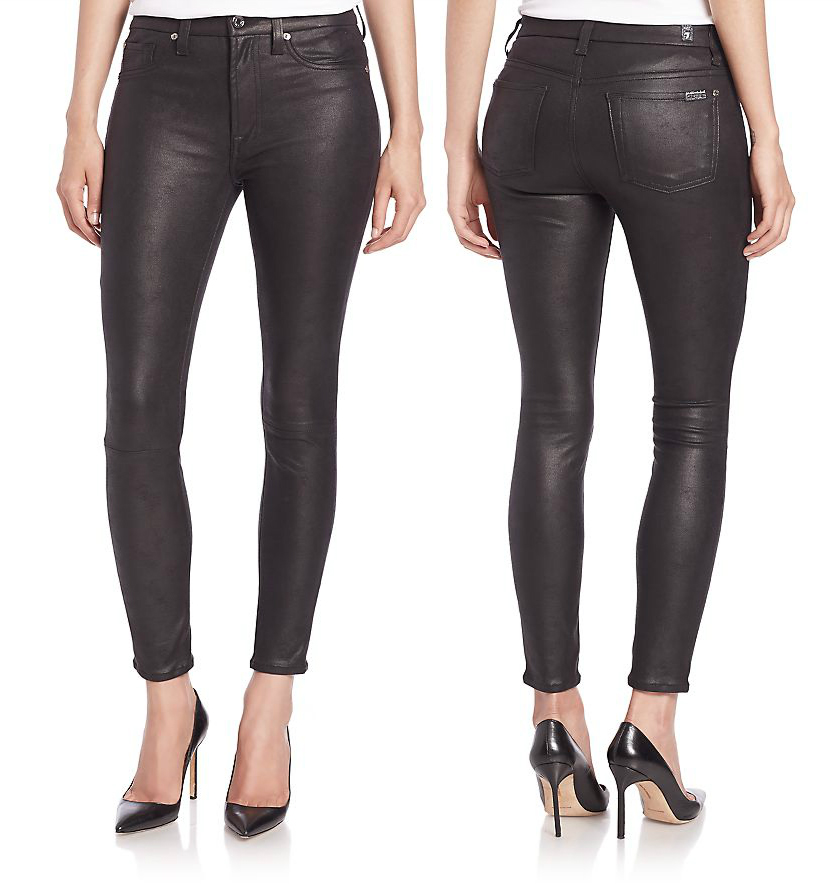 7 For All Mankind black Coated High-Rise Ankle Skinny Jeans