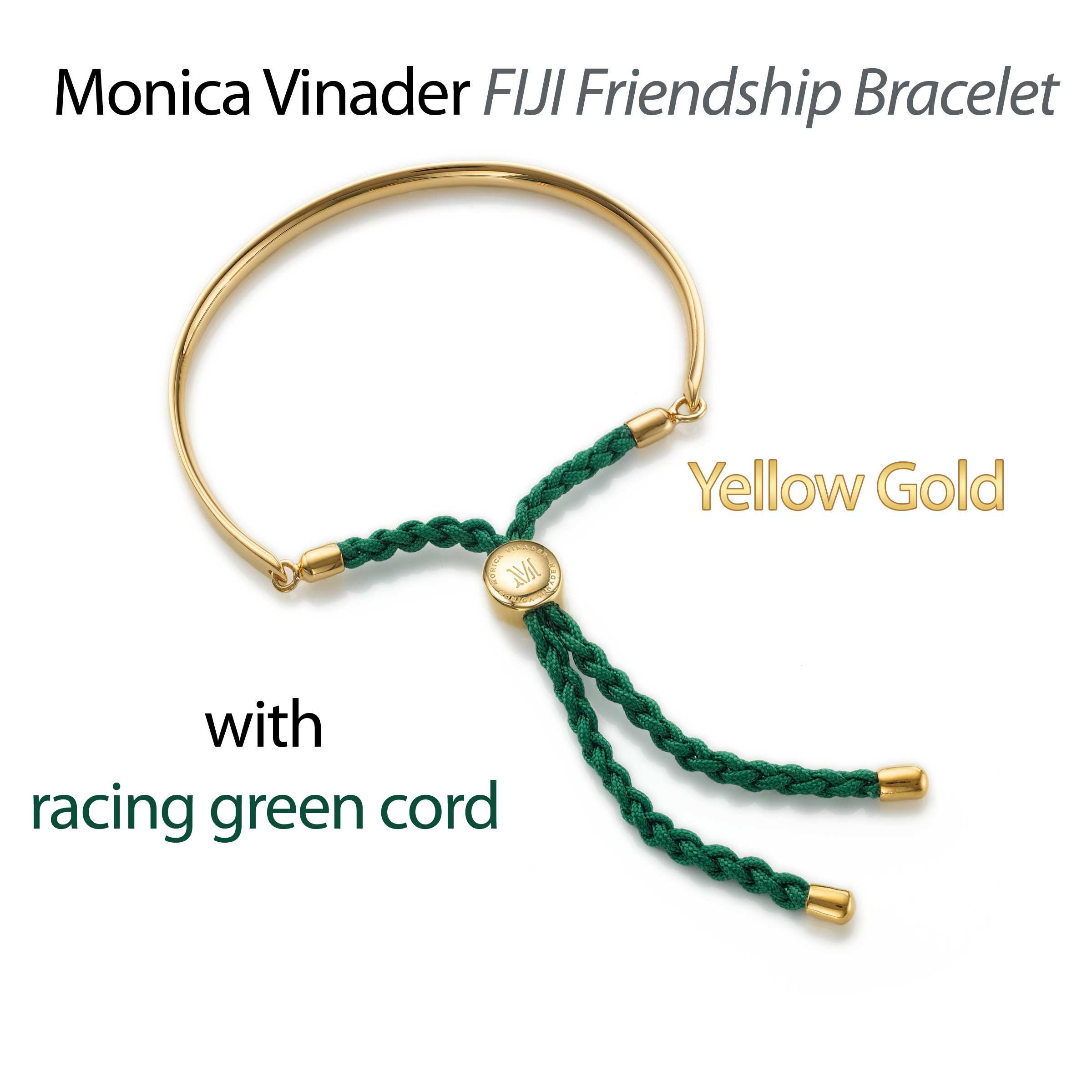 Monica Vinader Fiji friendship bracelet yellow gold with racing green cord