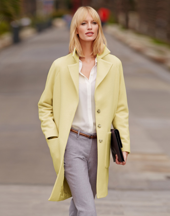 Wearing yellow Pure Collection Cashmere Blend Coat