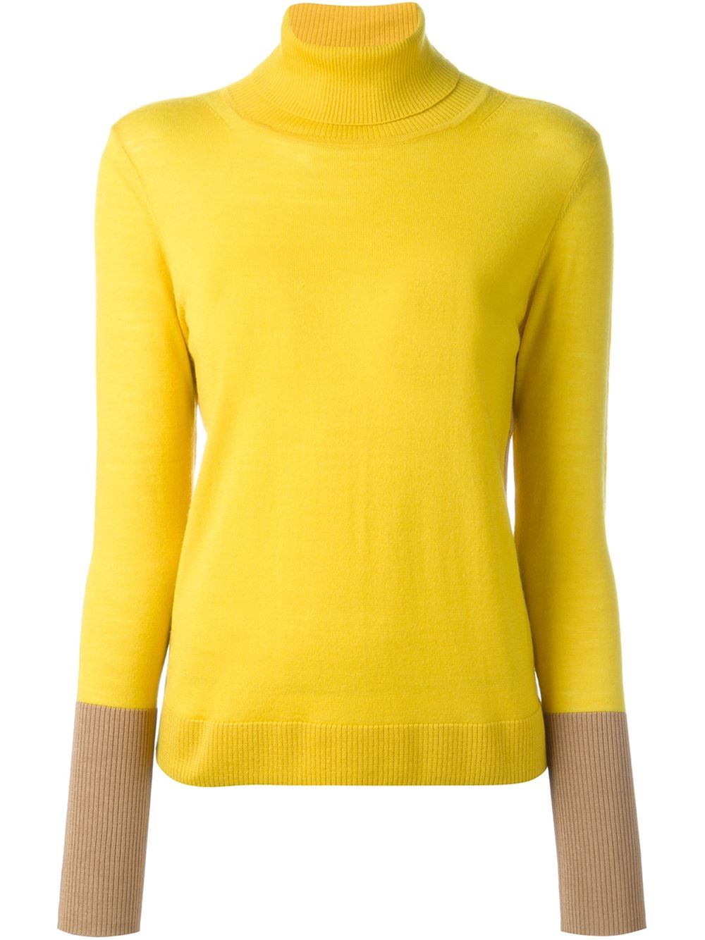 Yellow stretch merino wool blend colour block turtleneck sweater from Rag and Bone