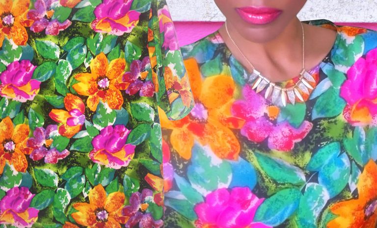 Styling the pink green purple orange floral silk blouse