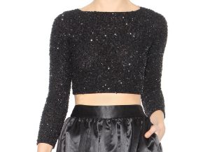 Alice plus Olivia Lacey black glittering beads and sequins embellished cropped top