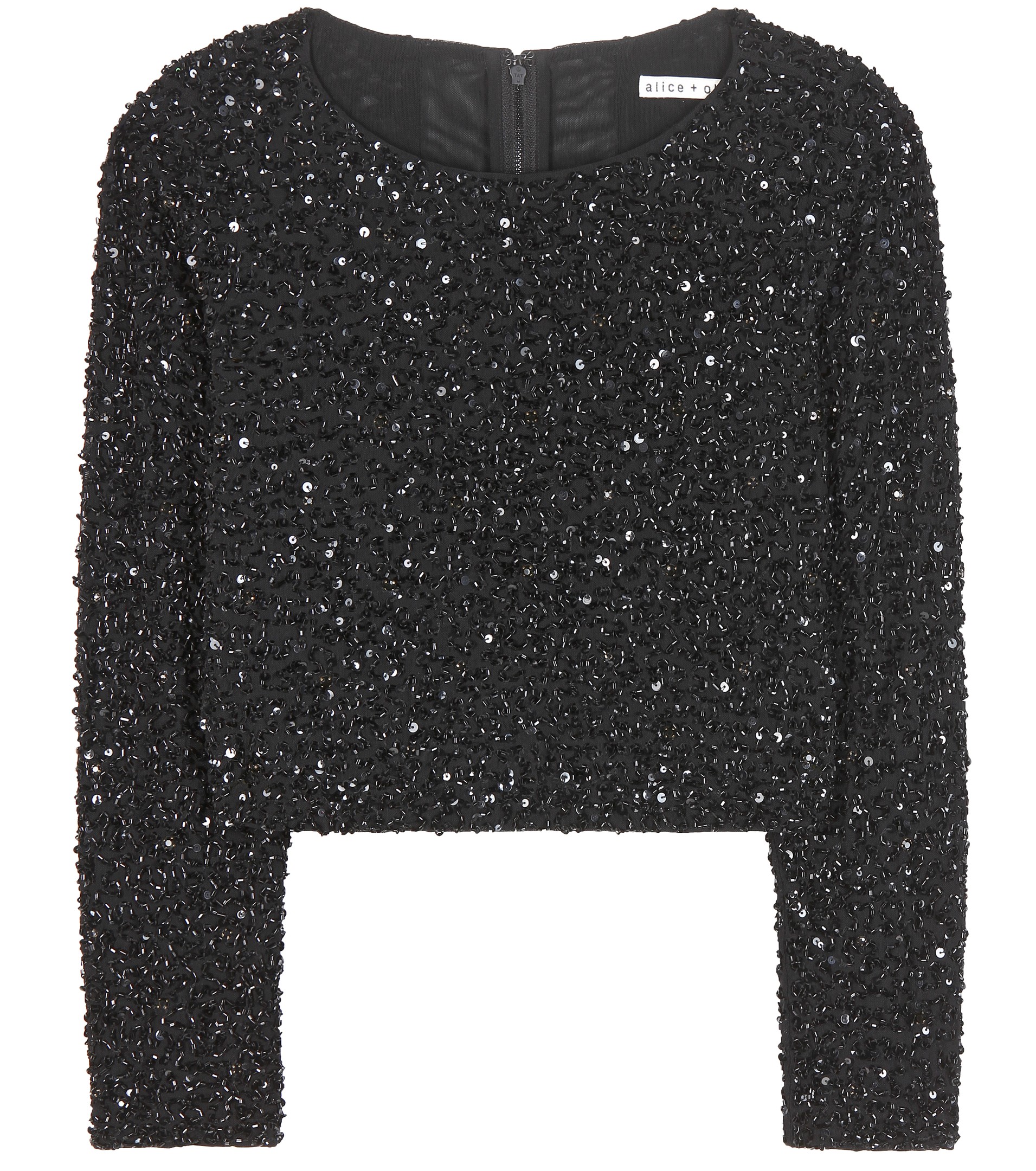 black sequins top - Alice plus Olivia Lacey black glittering beads and sequins embellished cropped top 512 dollars