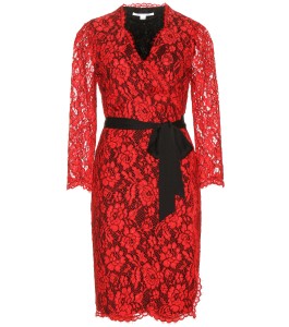 Diane von Furstenberg Julianna red lace wrap dress with black self tie belt 749 dollars
