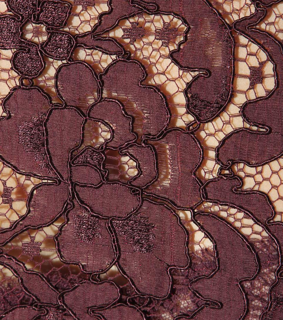Dolce and Gabbana long sleeved deep purple violet Floral lace dress pattern closeup