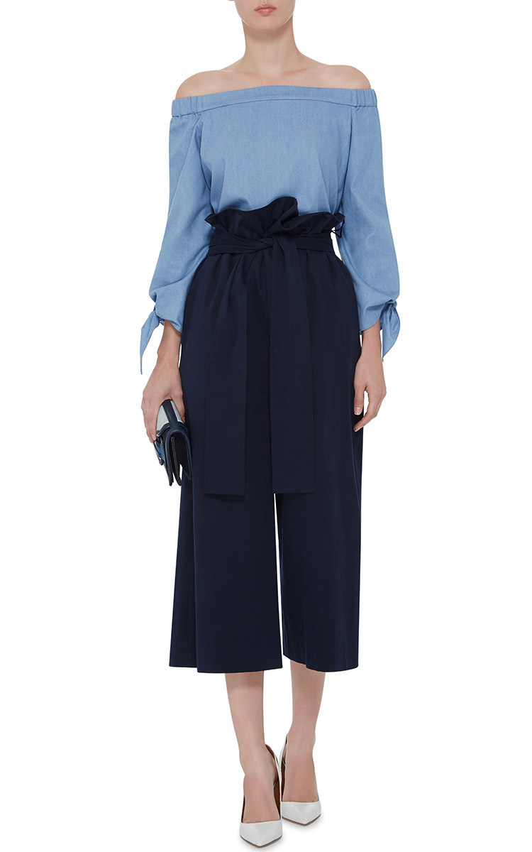 TIBI Navy Luxe Brushed Cotton Twill Pants