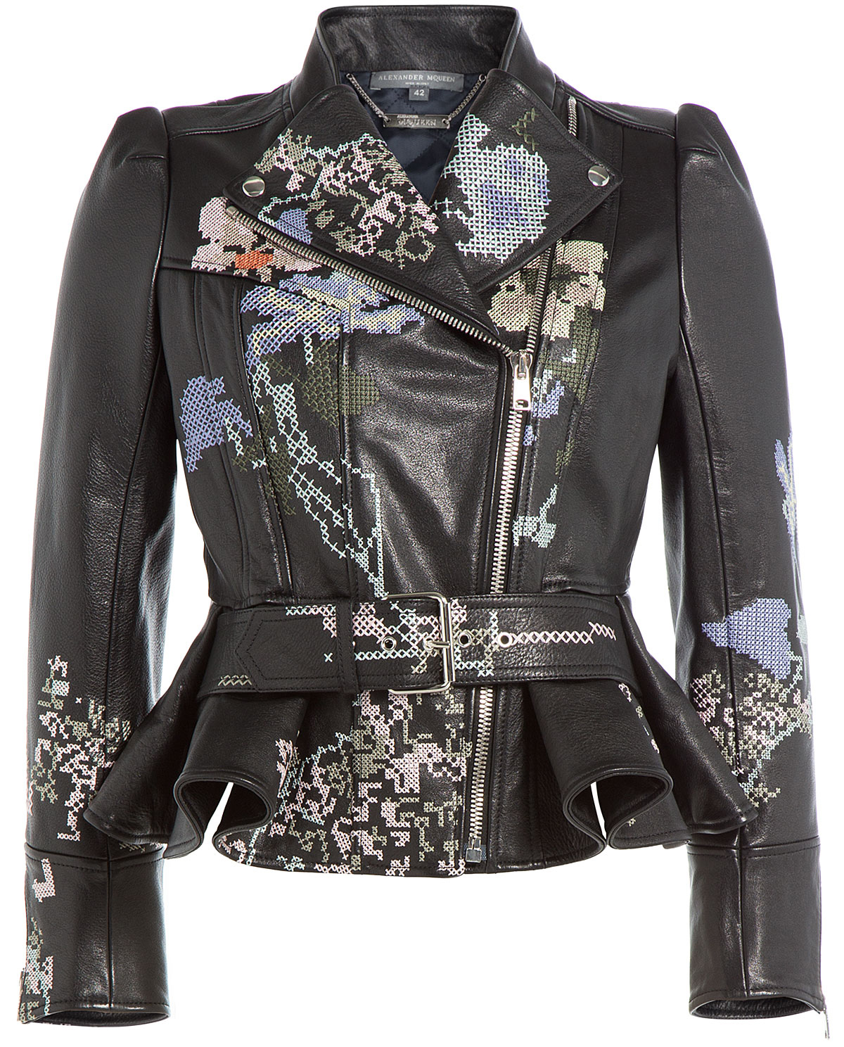 Alexander McQueen Leather Jacket Cross Stitch Embroidery