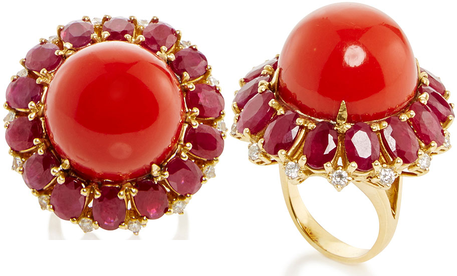 Fruzsina Keehn Red Coral And Ruby Ring