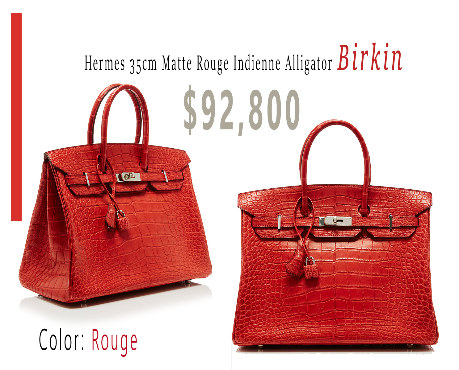 Hermes 35cm Matte Rouge Indienne Alligator Birkin 92800