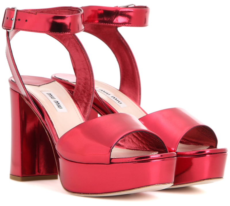 Miu Miu red Metallic leather platform sandals