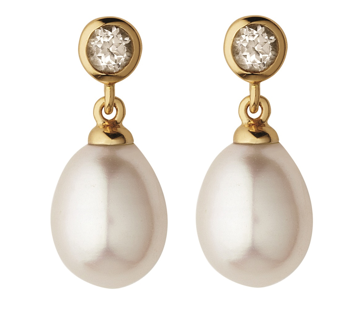 Links London white topaz pearl drop earrings