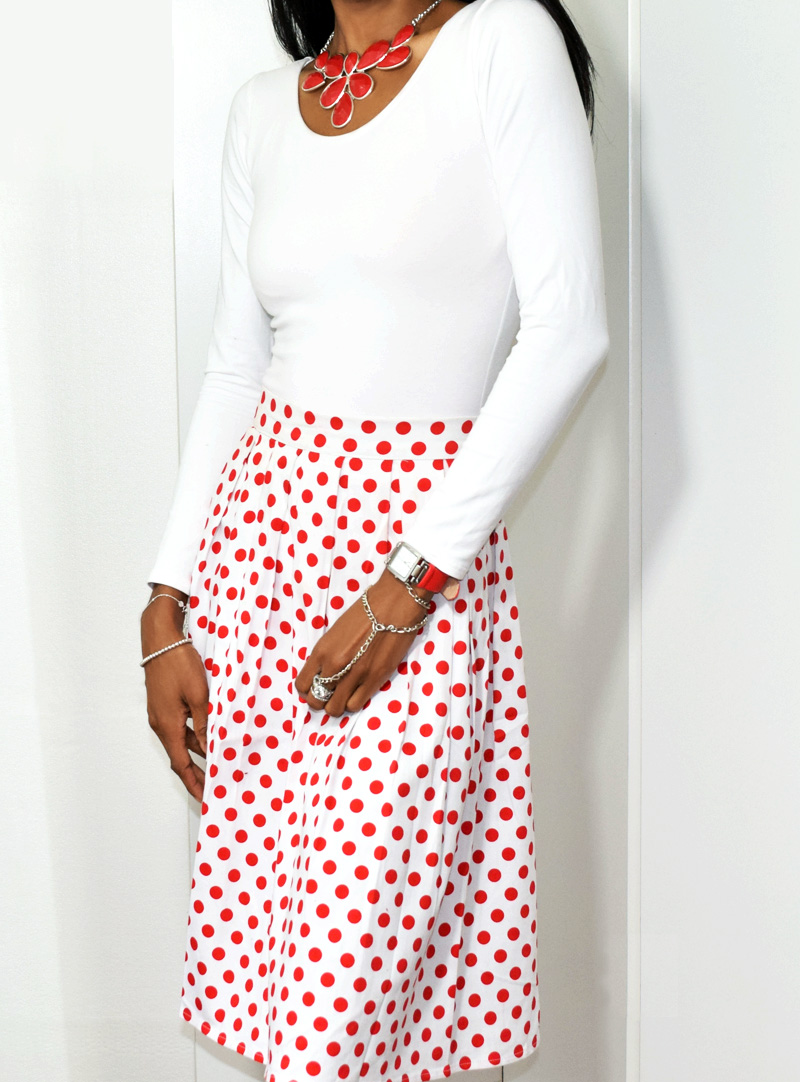 red white polka dot skirt