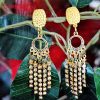 SWAROVSKI ELEMENTS Gold Plated Rhinestone chain drop clipon earrings