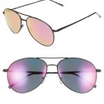 Illesteva ‘Lispenard’ 57mm Polarized Sunglasses Matte Black/ Pink One Size