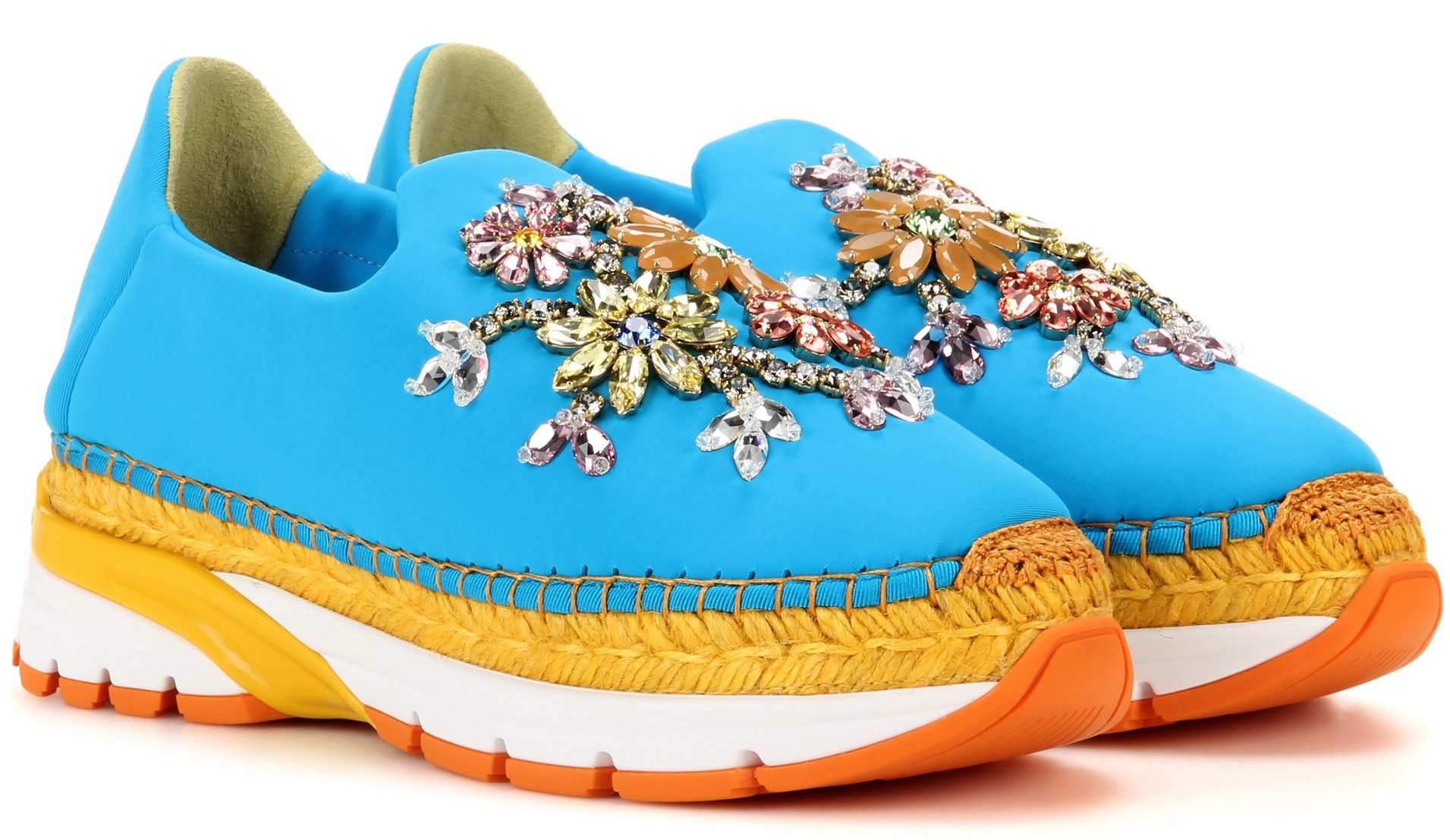 Dolce Gabbana Embellished espadrille sneakers turquoise blue yellow